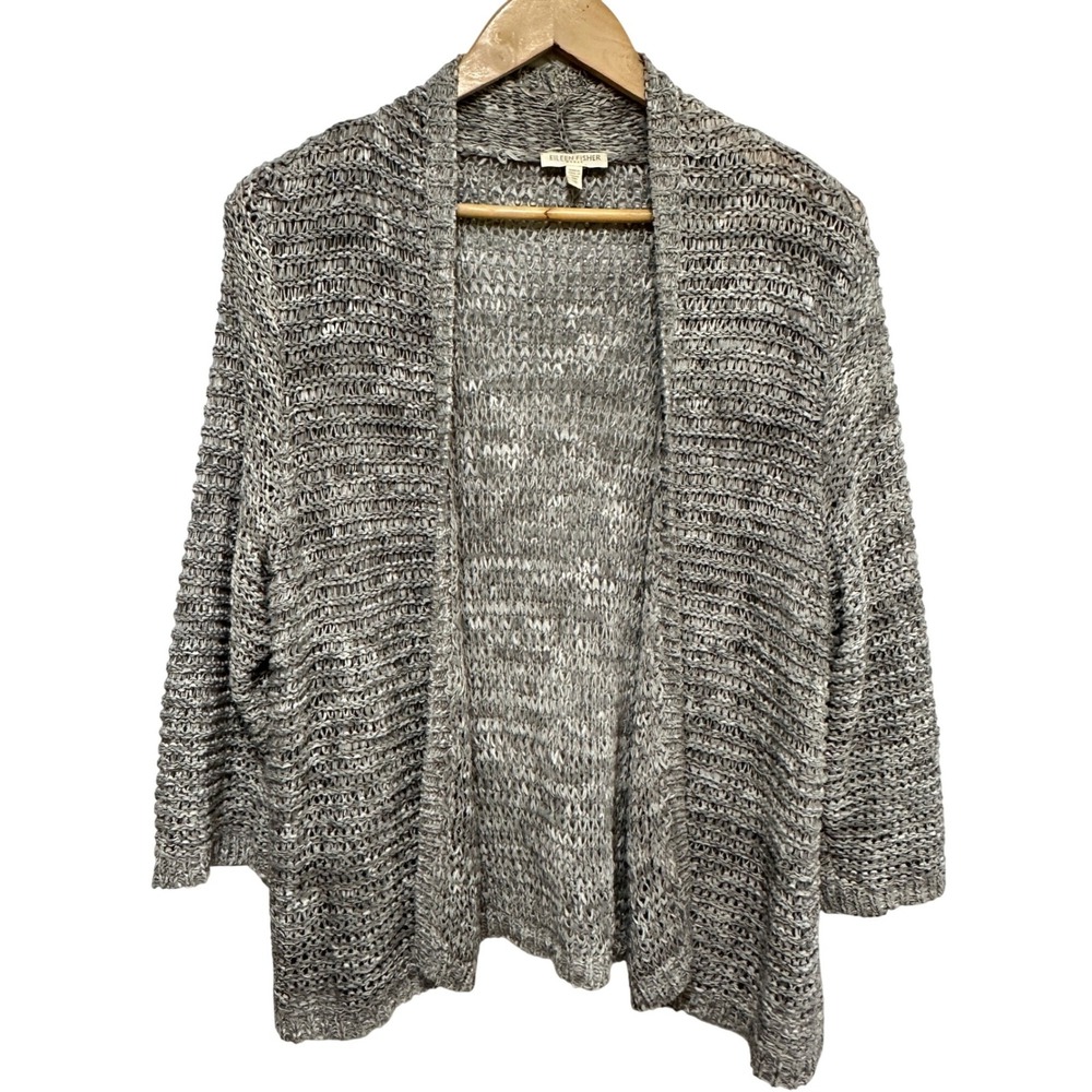 Eileen Fisher Open Knit Cardigan Sweater Womens 1X Cotton Blend Relaxed Travel
